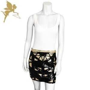 LLOVE Allover Sequin Tribal Geometric Print Mini Skirt